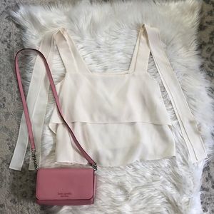 Amanda Uprichard beautiful white cream bow tie sleeve tank ruffle blouse✨